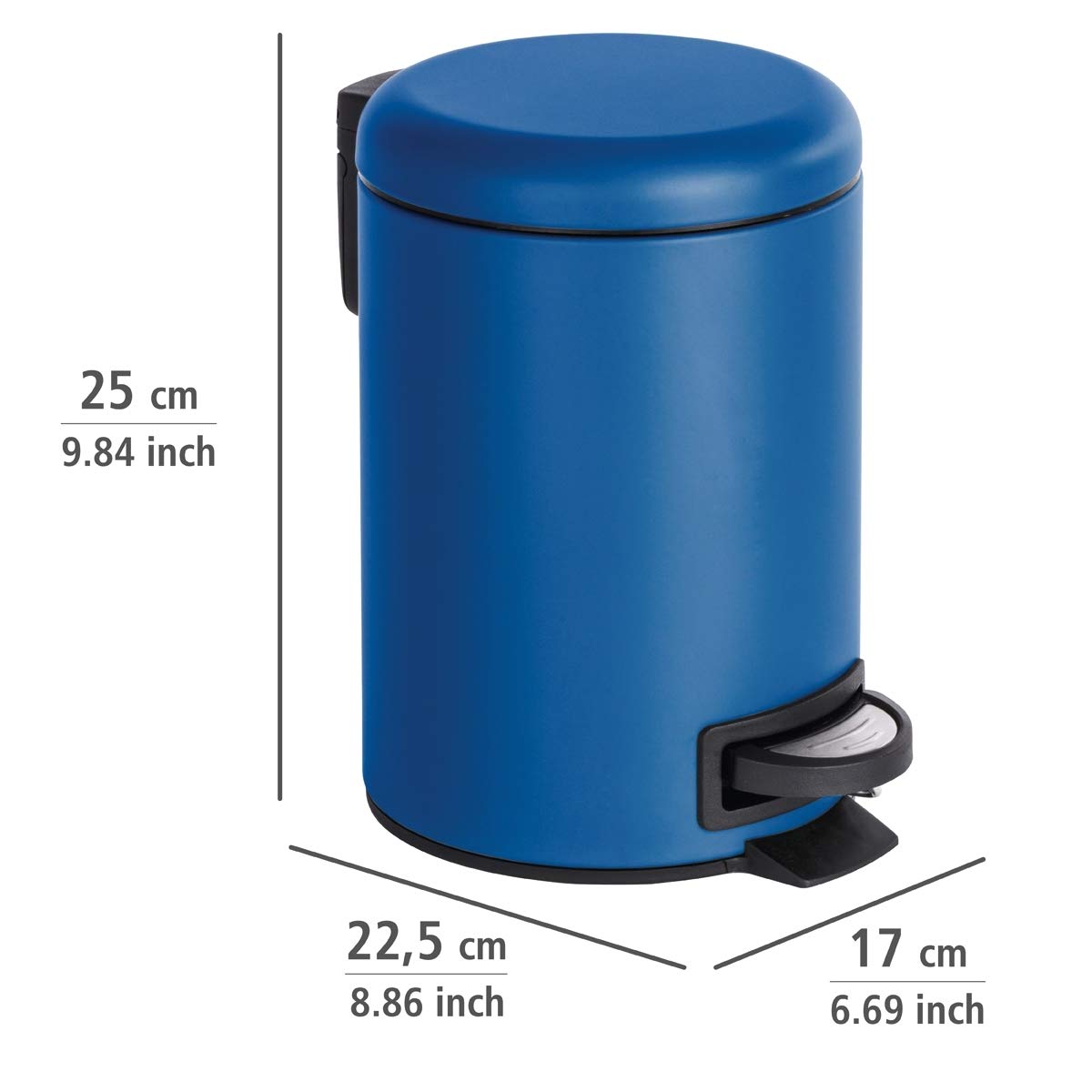 WENKO Treteimer Mod. Leman 3 Liter mit herausnehmbarem Einsatz aus lackiertem Stahl ideal für Badezimmer oder Küche 17 x 25 x 22,5 cm Schwarz matt
