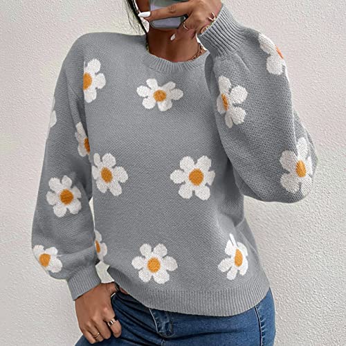 Women’s Floral Knit Sweater – Elegant Stand Collar Pullover