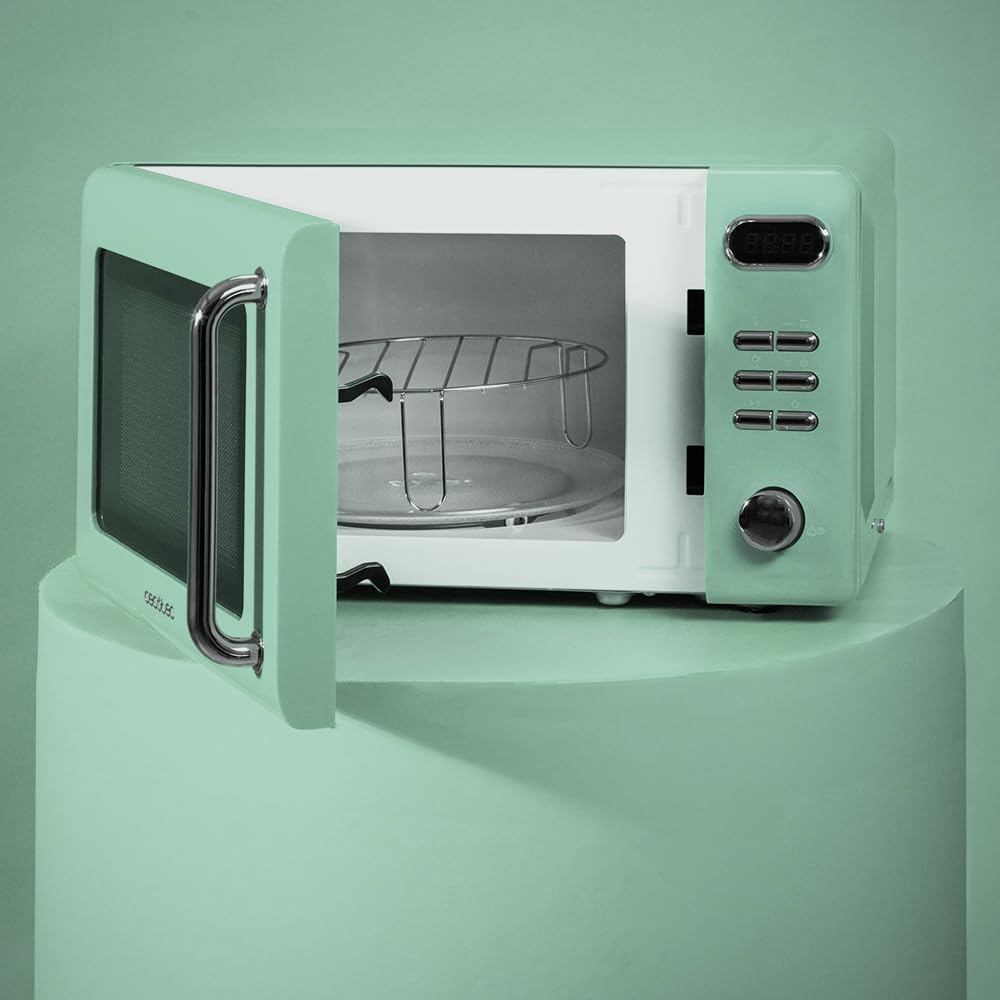 Cecotec Digitale Mikrowelle mit Grill Proclean 5110 Retro Green, 700 W in 5 Stufen, Timer bis 60 Minuten, 8 Programme und Auftaumodus, Vintage-Design in Grün