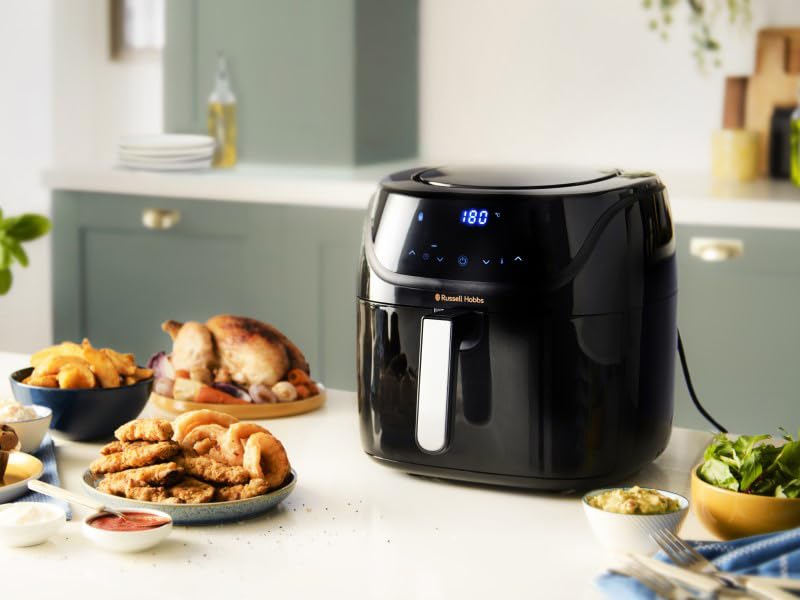 Russell Hobbs Heißluftfritteuse XXL 8L Rapid AirFryer [kompaktes Gehäuse,7 Kochfunktionen,10 Programme] SatisFry (spülmaschinenfest, max 220°C, Fritteuse ohne Öl, Grillen, Backen, Braten) 27170-56