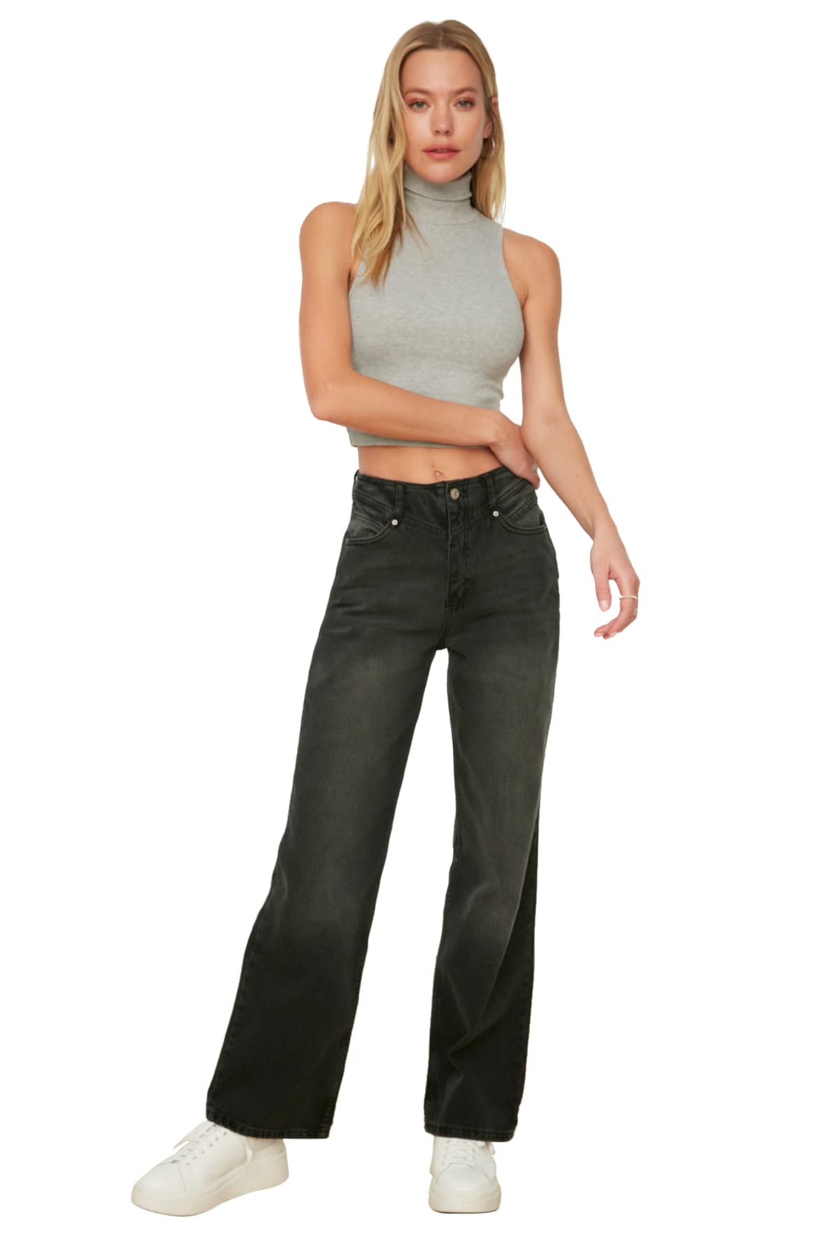 Trendyol Women’s 90s High Waist Wide Leg Jeans – 100% Cotton, Casual Fit