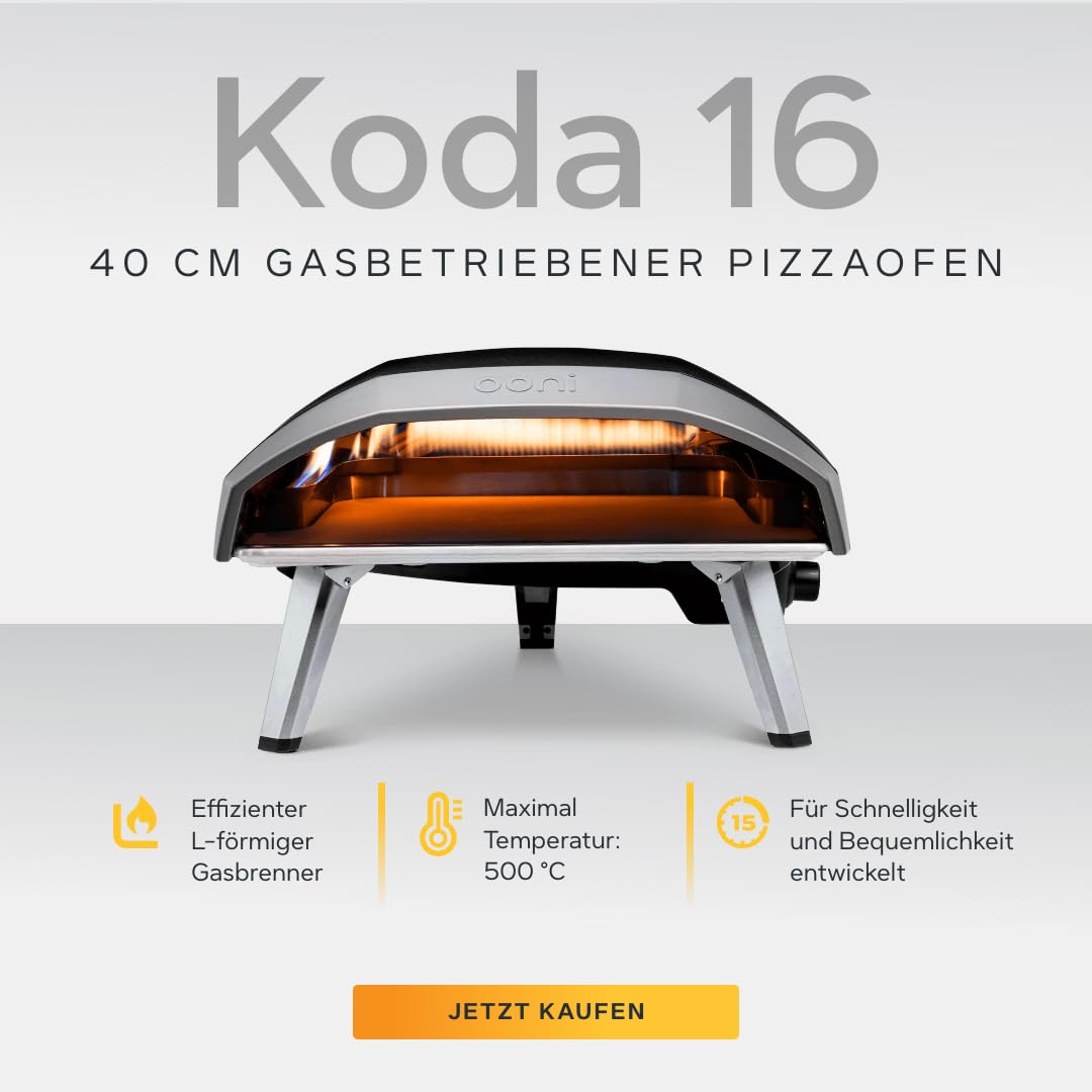 Ooni Koda 12 Gas Pizzaofen – 50 mBar Outdoor Pizzaofen – Gartenofen für Grillen, Kochen und Backen – Gartenofen für Pizzas – Pizza Oven – Kocht Pizzen in nur 60 Sekunden - (DE|AT- 50 mBar)