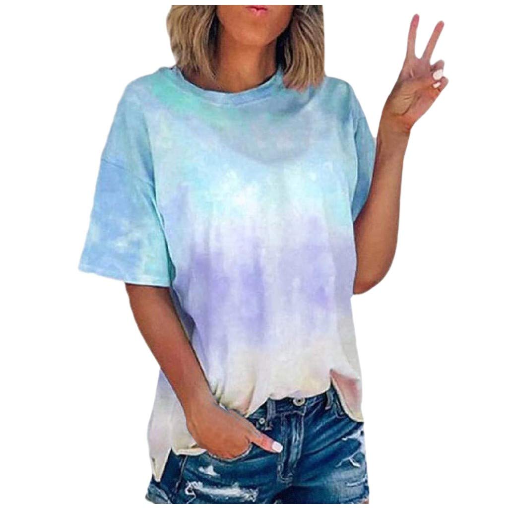 Women’s Tie Dye T-Shirt – Colorful Batik Round Neck Short Sleeve