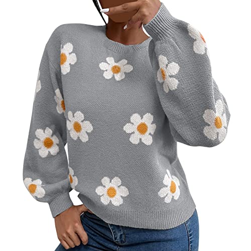 Women’s Floral Knit Sweater – Elegant Stand Collar Pullover