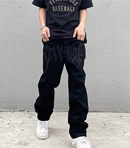 Men’s Y2K Baggy Jeans – Embroidered High-Waisted Skate Denim Pants