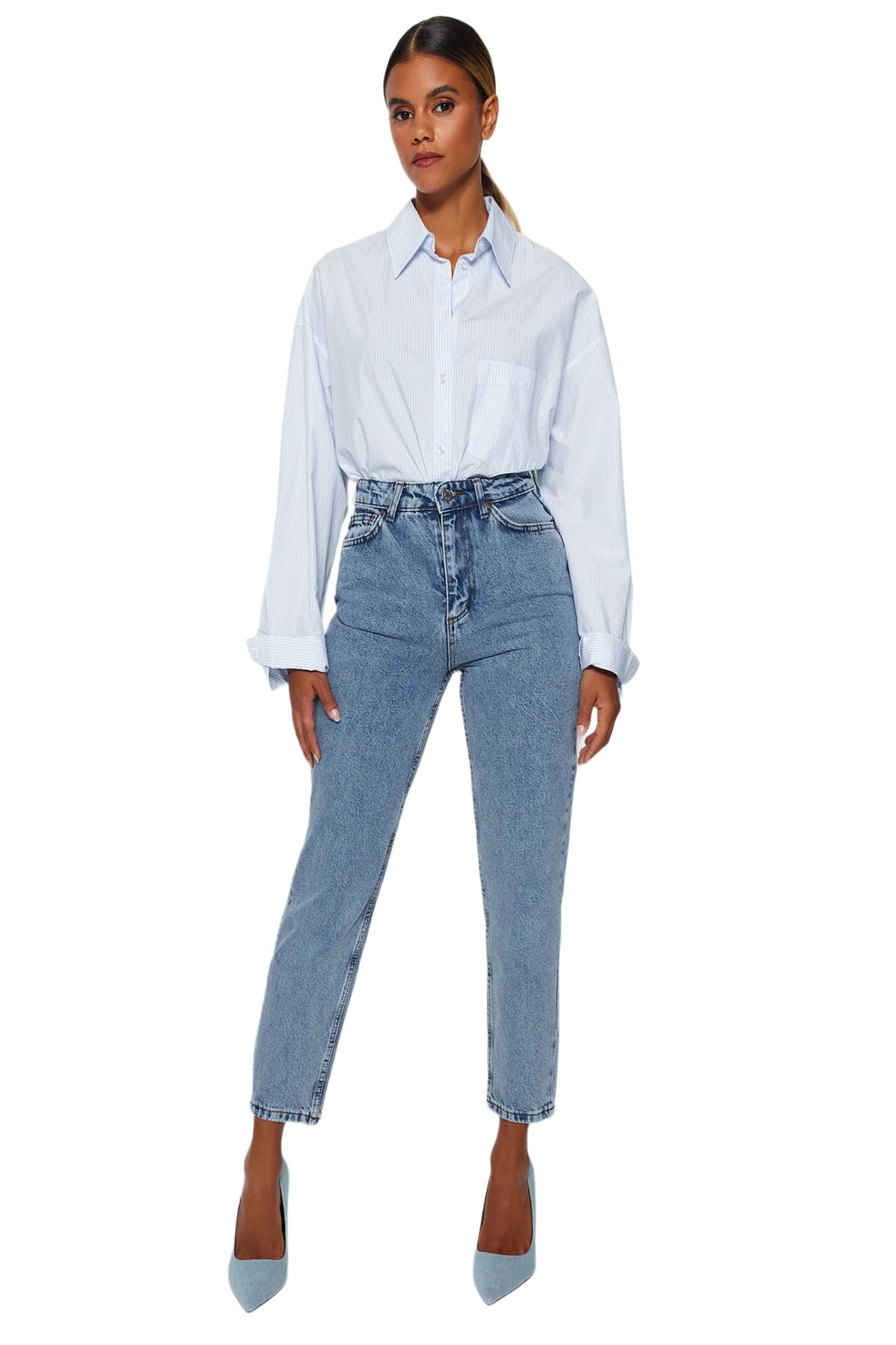 TRENDYOL Women's Straight Mom High Waist Jeans