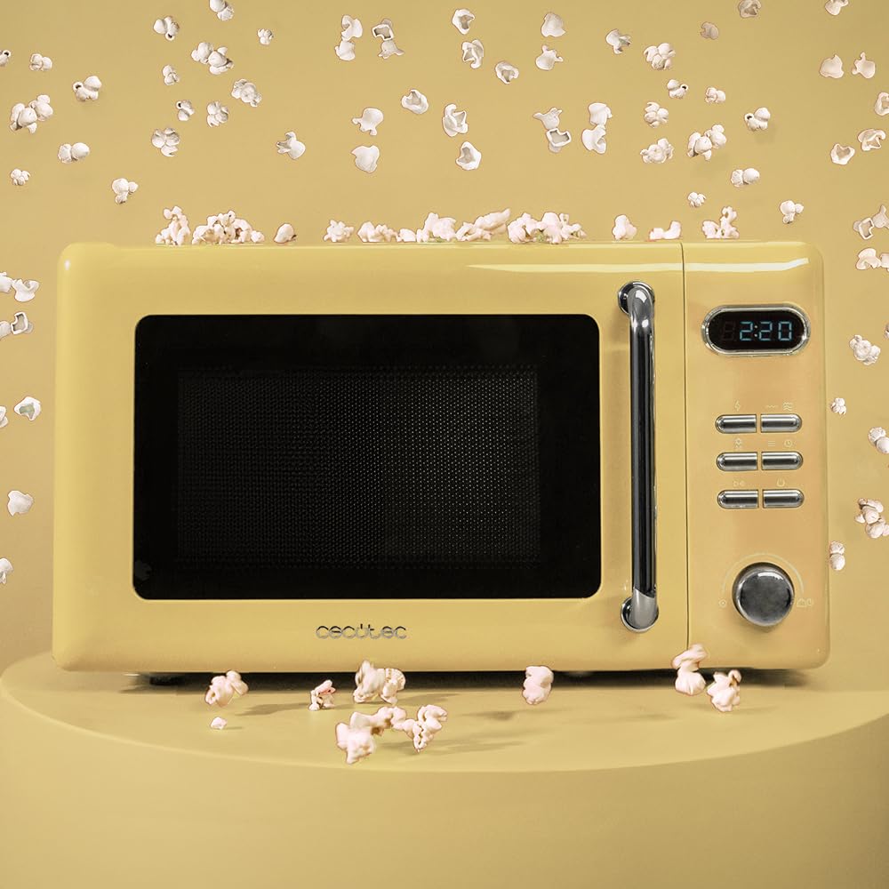 Cecotec Digitale Mikrowelle mit Grill Proclean 5110 Retro Green, 700 W in 5 Stufen, Timer bis 60 Minuten, 8 Programme und Auftaumodus, Vintage-Design in Grün