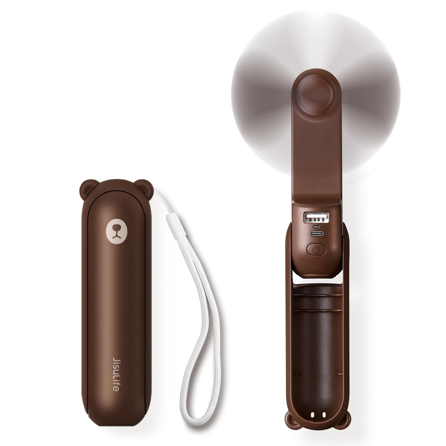 JISULIFE Mini Handventilator, 3-in-1 Handventilator, wiederaufladbarer USB [12–19 Betriebsstunden] mit Powerbank, Taschenlampe, tragbarer Ventilator für Reisen/Sommer, Geschenke für Frauen-Rosa