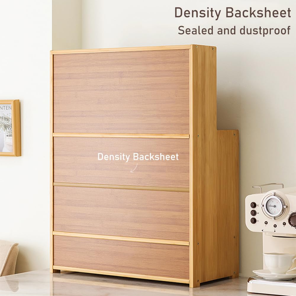 SINBINTA Bambus-Küchen-Sideboard, Küchenschrank mit 2 Glasschiebetüren, freistehender Essschrank, Aufbewahrungsschrank für Flaschen, Schalen, 67 cm lang