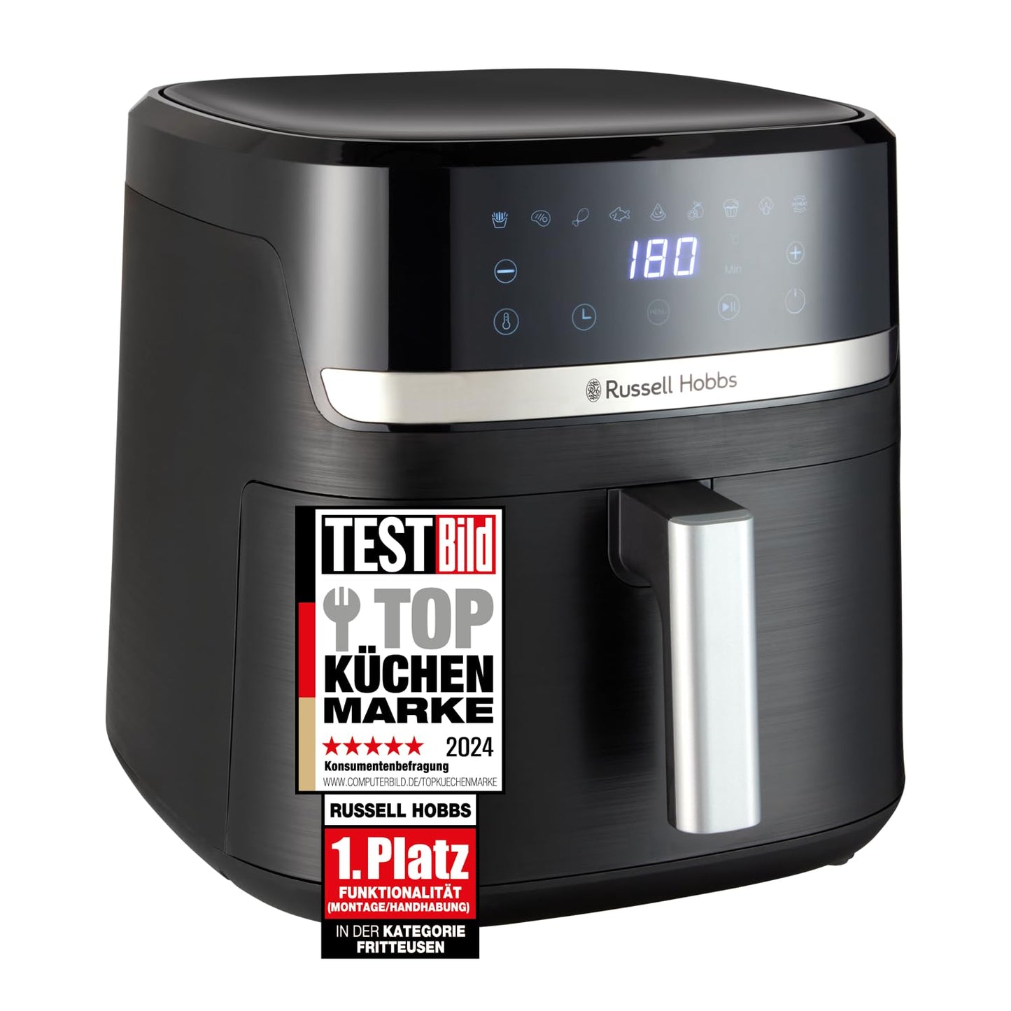 Russell Hobbs Heißluftfritteuse XXL 8L Rapid AirFryer [kompaktes Gehäuse,7 Kochfunktionen,10 Programme] SatisFry (spülmaschinenfest, max 220°C, Fritteuse ohne Öl, Grillen, Backen, Braten) 27170-56