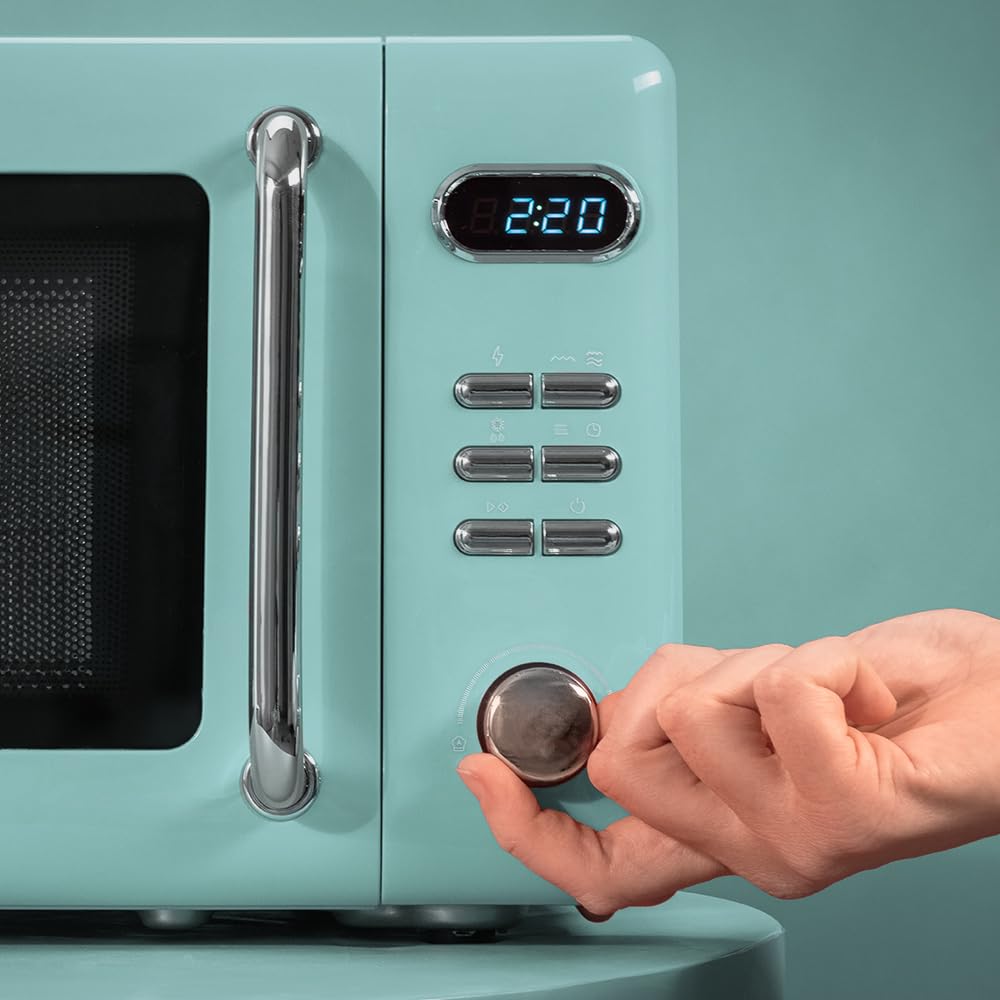 Cecotec Digitale Mikrowelle mit Grill Proclean 5110 Retro Green, 700 W in 5 Stufen, Timer bis 60 Minuten, 8 Programme und Auftaumodus, Vintage-Design in Grün