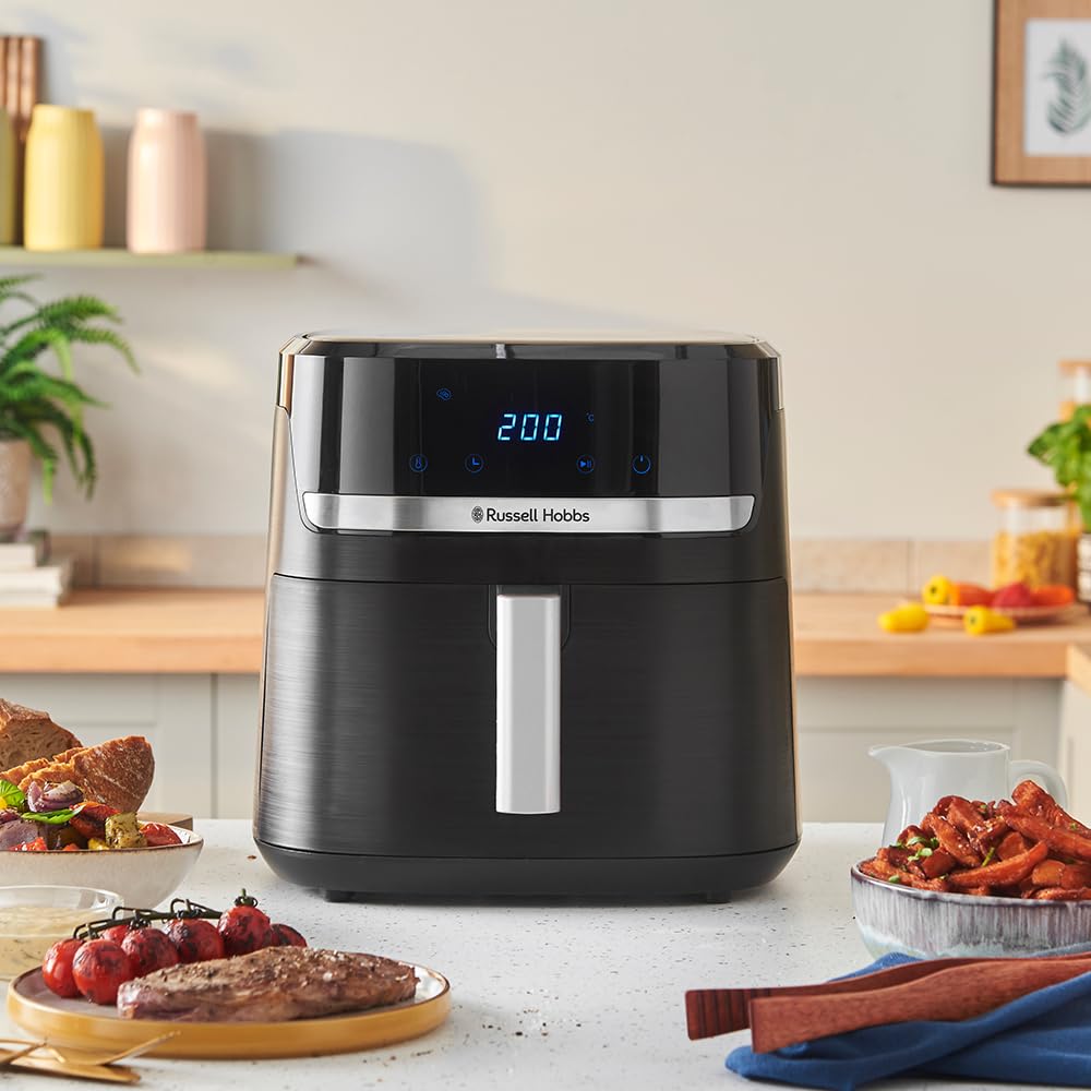 Russell Hobbs Heißluftfritteuse XXL 8L Rapid AirFryer [kompaktes Gehäuse,7 Kochfunktionen,10 Programme] SatisFry (spülmaschinenfest, max 220°C, Fritteuse ohne Öl, Grillen, Backen, Braten) 27170-56