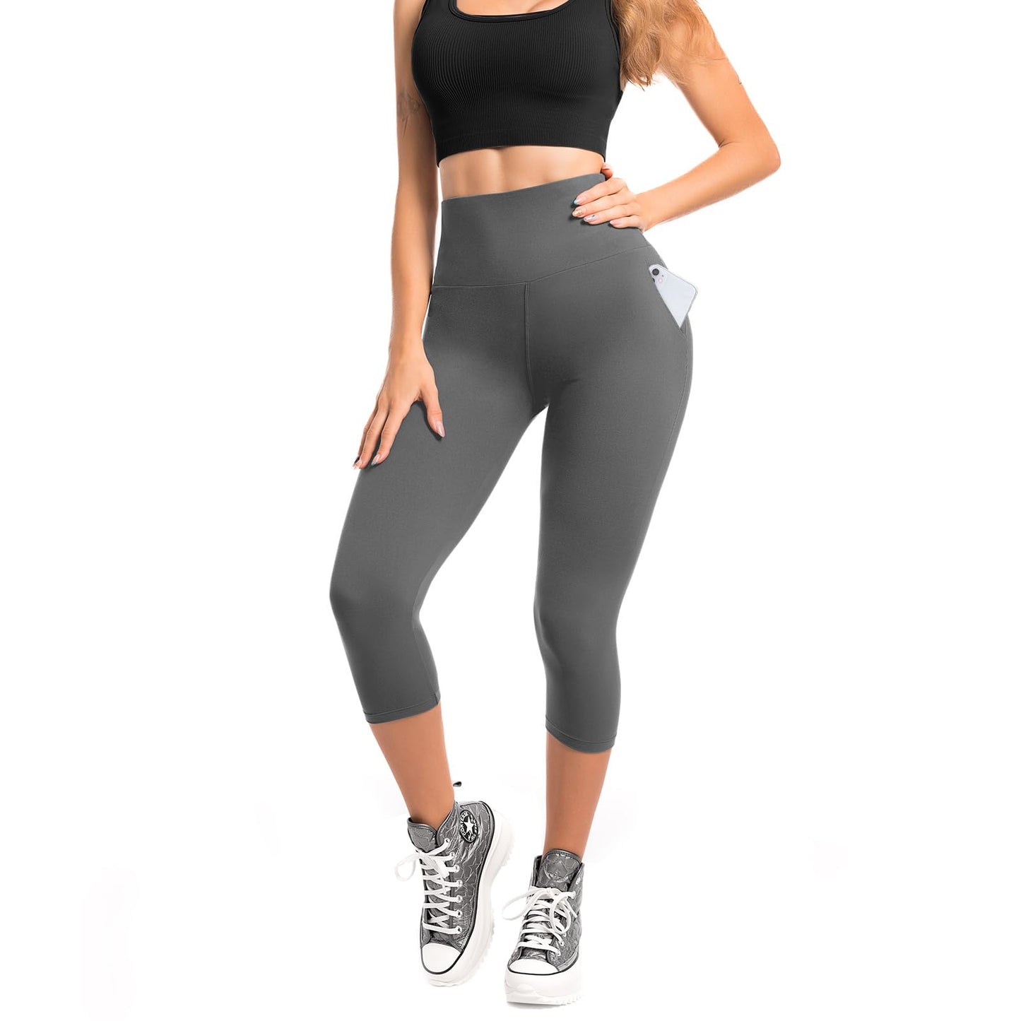 SINOPHANT Women’s High Waist 3/4 Leggings with Pockets – Opaque & Stretchy
