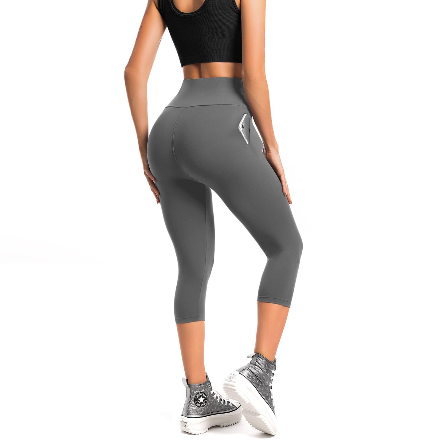 SINOPHANT Women’s High Waist 3/4 Leggings with Pockets – Opaque & Stretchy