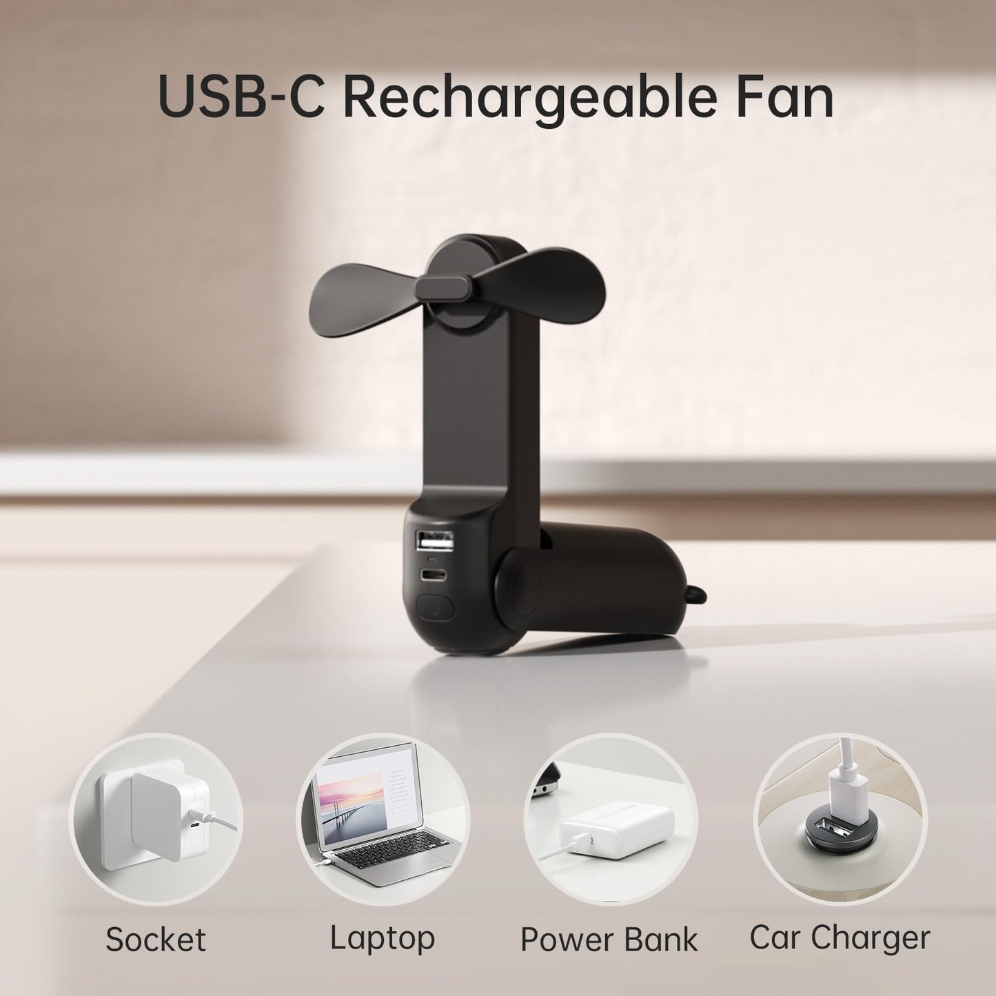 JISULIFE Mini Handventilator, 3-in-1 Handventilator, wiederaufladbarer USB [12–19 Betriebsstunden] mit Powerbank, Taschenlampe, tragbarer Ventilator für Reisen/Sommer, Geschenke für Frauen-Rosa