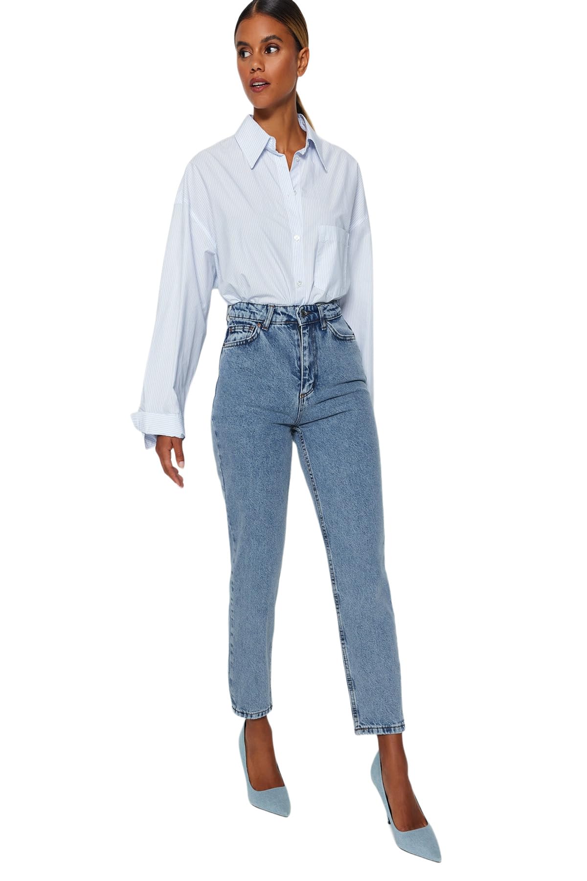 TRENDYOL Women's Straight Mom High Waist Jeans
