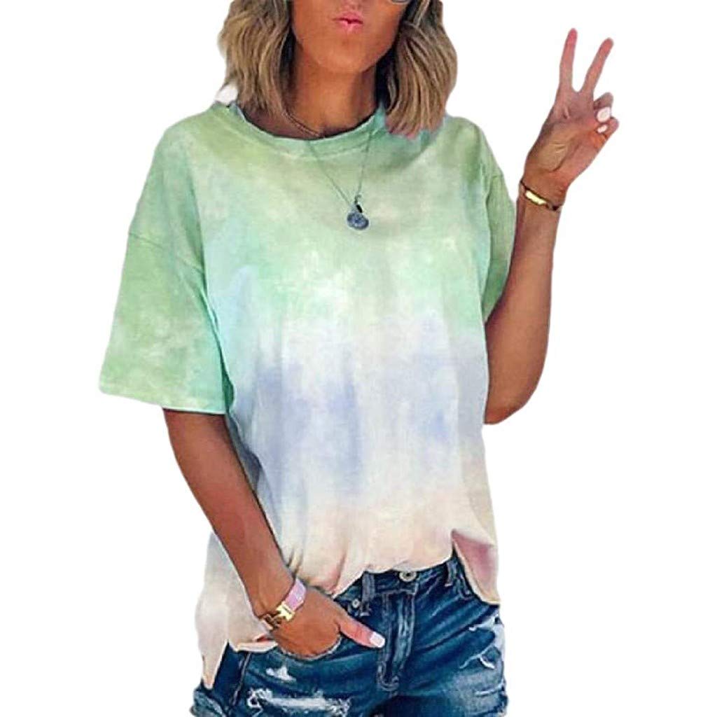 Women’s Tie Dye T-Shirt – Colorful Batik Round Neck Short Sleeve