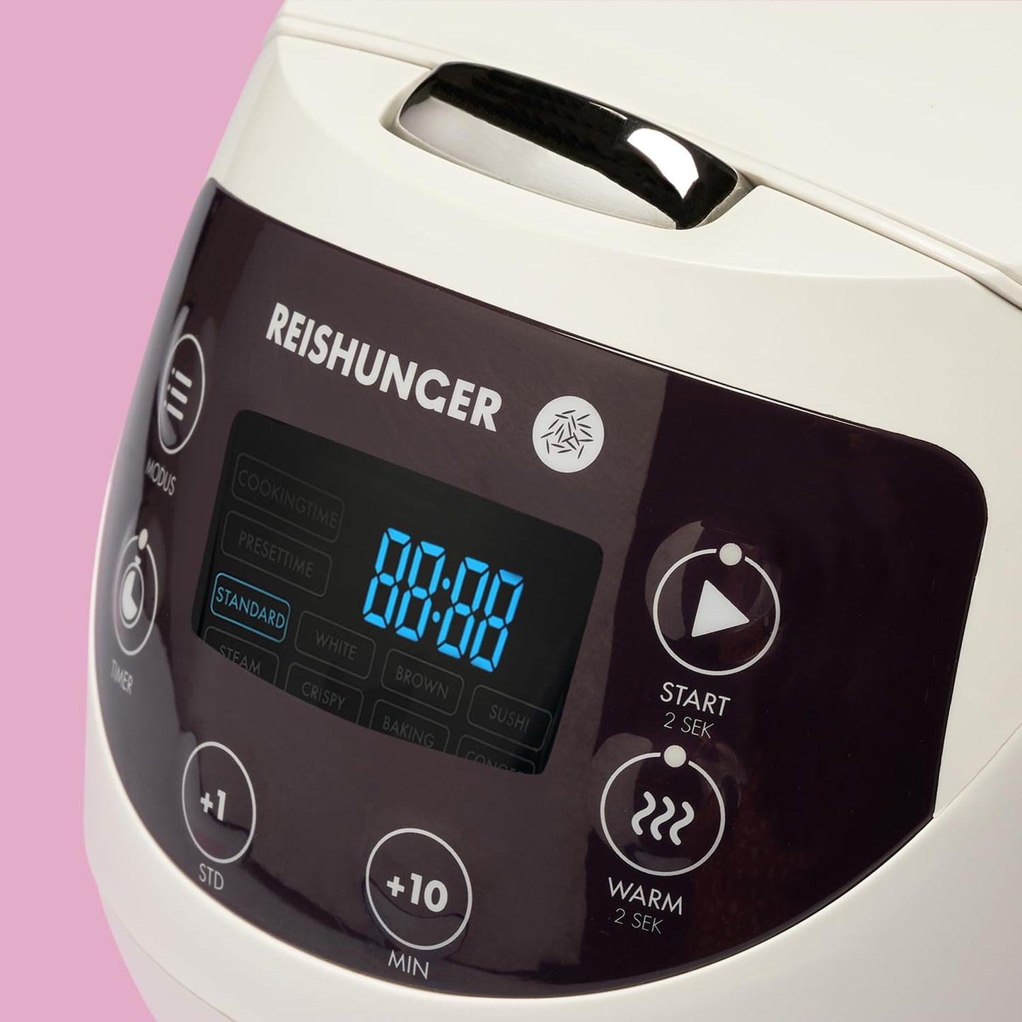 REISHUNGER Digitaler Reiskocher klein, schwarz | 0,6 L bis 3 Personen | Warmhaltefunktion, Timer & Premium Topf | Kleiner Multikocher & Dampfgarer, 8 Programme, 7-Phasen-Technologie