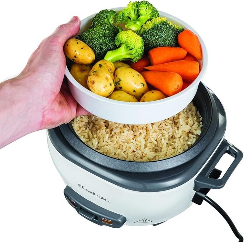 Russell Hobbs rice cooker small 0.8l (incl. Steamer insert, keep warm function, non-stick coated cooking pot, rice spoon & measuring cup) slow cooker for vegetables & fish 27030-56
