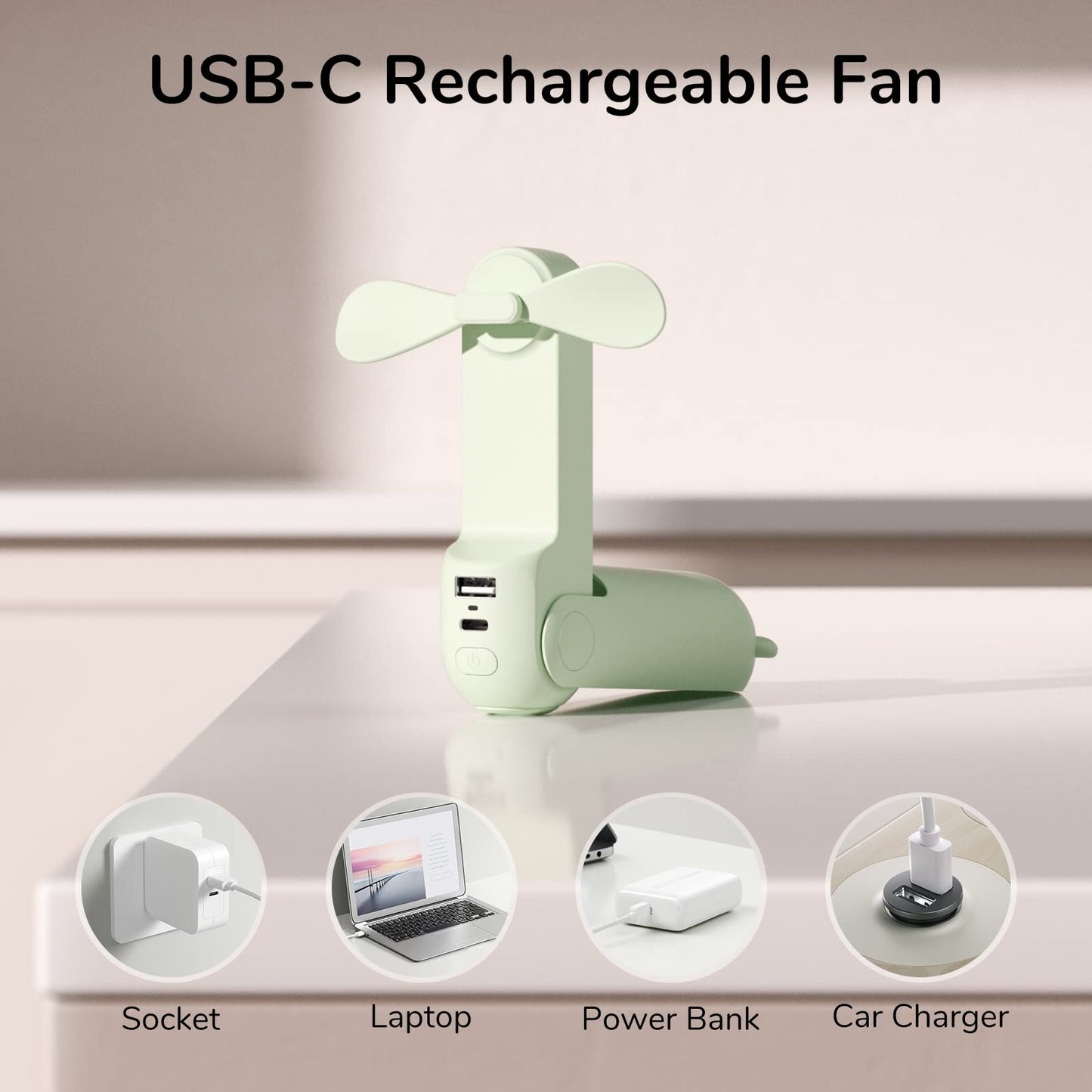 JISULIFE Mini Handventilator, 3-in-1 Handventilator, wiederaufladbarer USB [12–19 Betriebsstunden] mit Powerbank, Taschenlampe, tragbarer Ventilator für Reisen/Sommer, Geschenke für Frauen-Rosa
