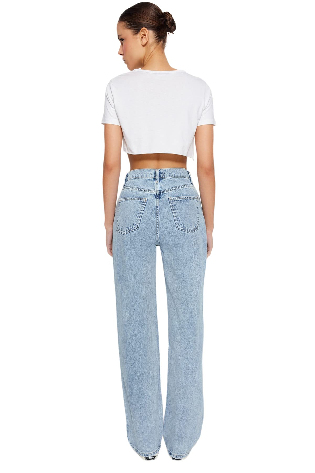 Trendyol Women’s 90s High Waist Wide Leg Jeans – 100% Cotton, Casual Fit