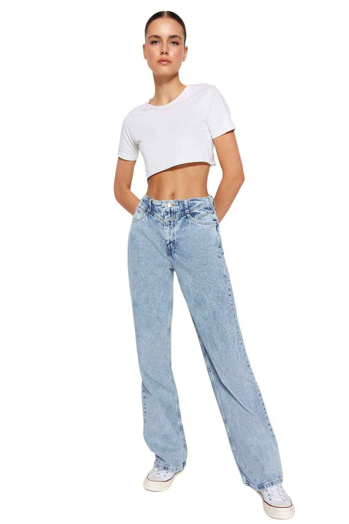 Trendyol Women’s 90s High Waist Wide Leg Jeans – 100% Cotton, Casual Fit