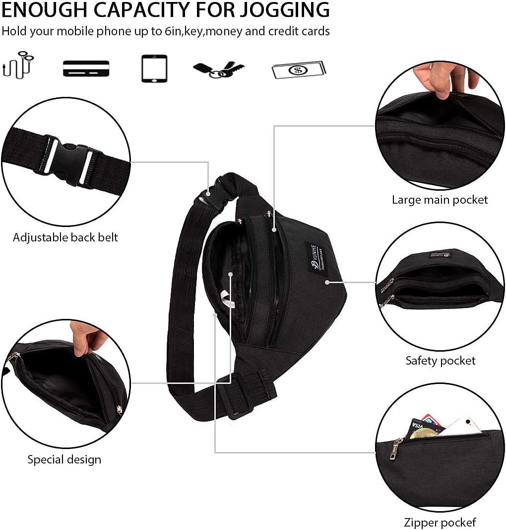 LEBEXY Waterproof Waist Bag – Sporty Black Fanny Pack for Men & Women