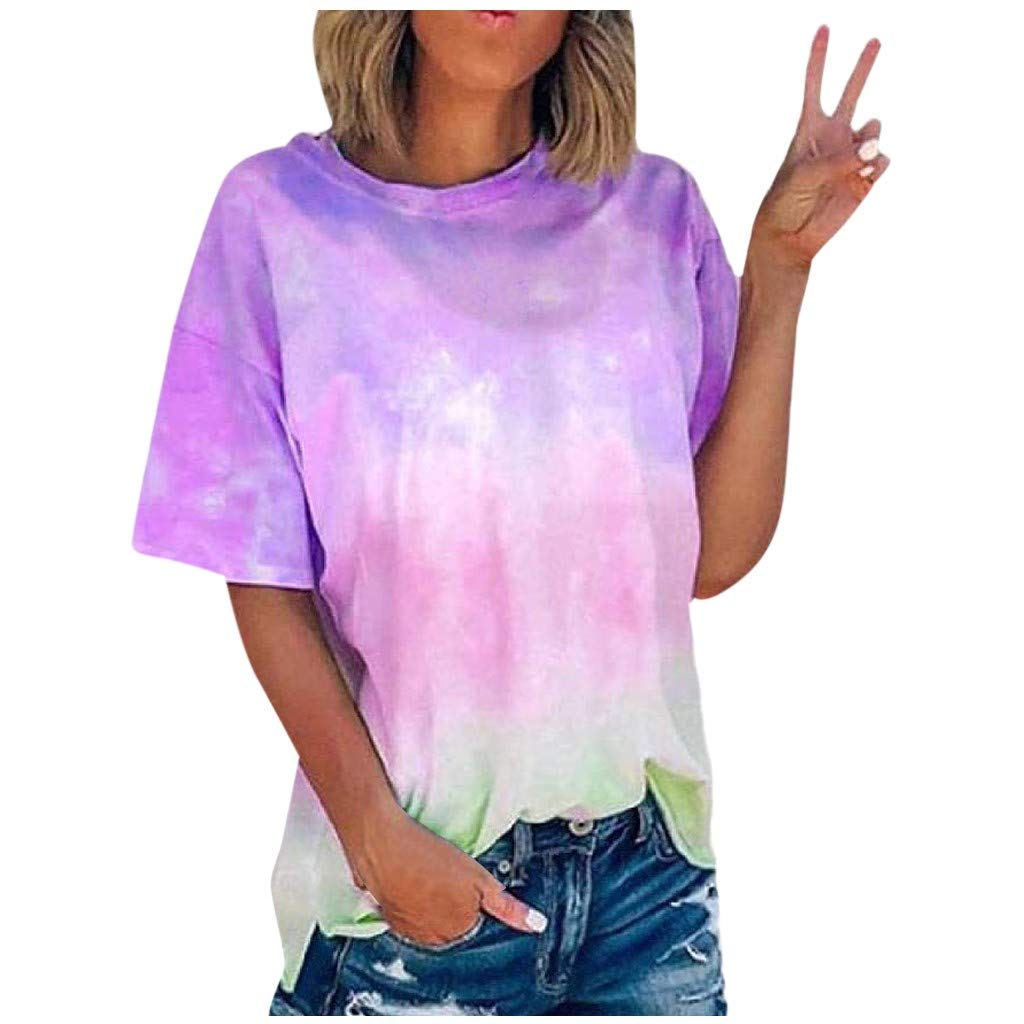 Women’s Tie Dye T-Shirt – Colorful Batik Round Neck Short Sleeve