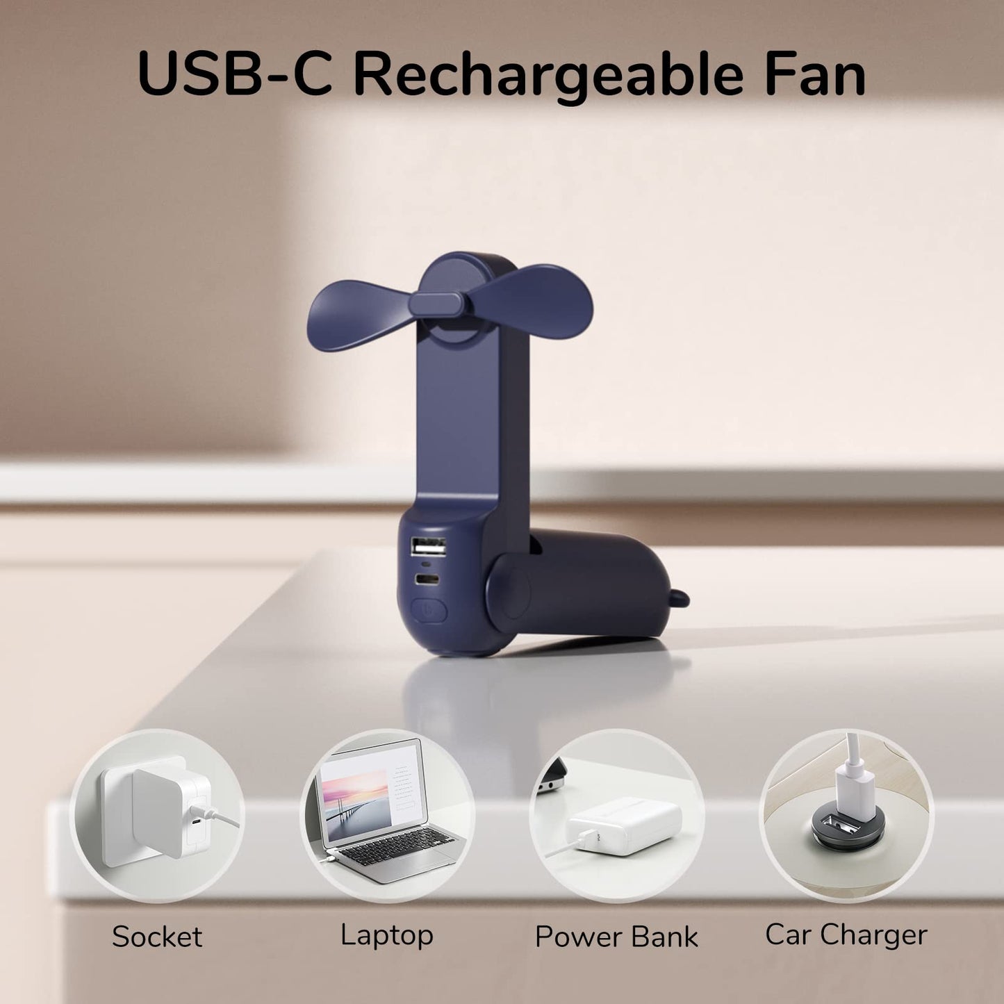 JISULIFE Mini Handventilator, 3-in-1 Handventilator, wiederaufladbarer USB [12–19 Betriebsstunden] mit Powerbank, Taschenlampe, tragbarer Ventilator für Reisen/Sommer, Geschenke für Frauen-Rosa