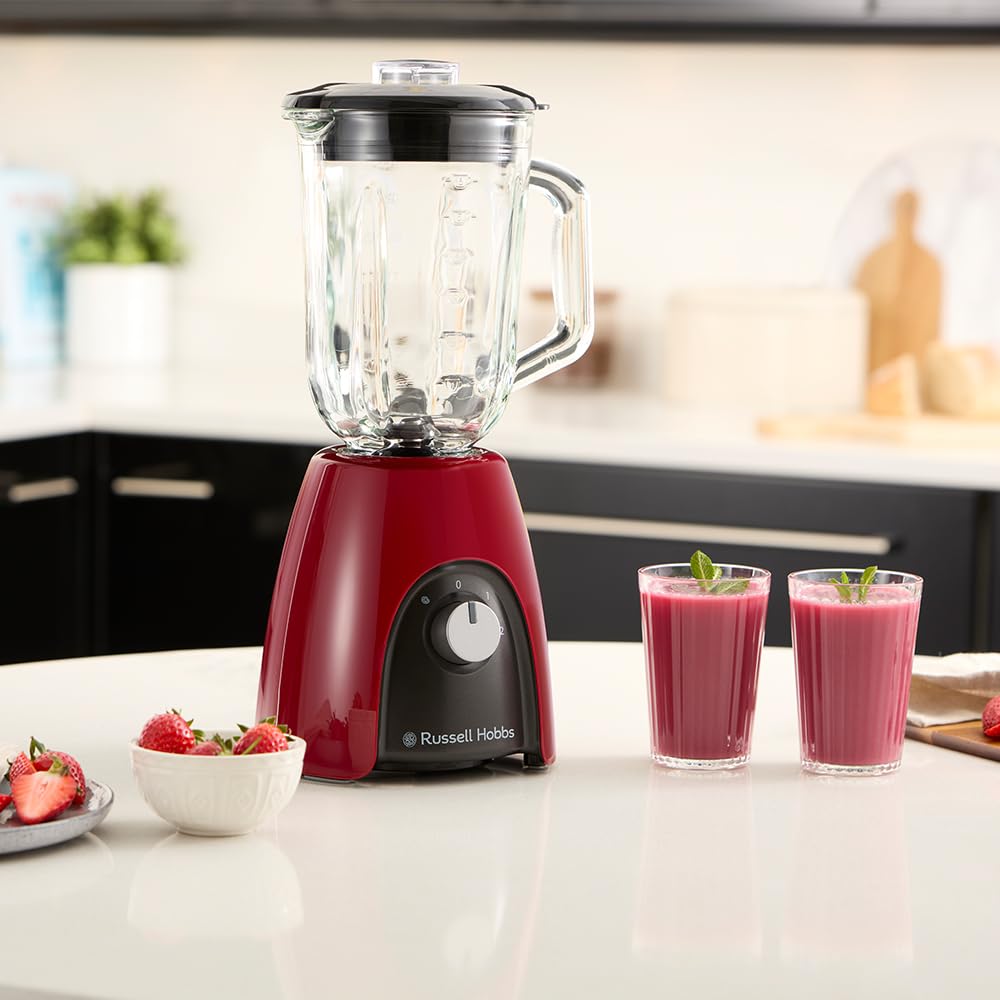 Russell Hobbs Zerkleinerer elektrisch Mini [Glasbehälter inkl. Aufbewahrungsdeckel] Desire Rot (500ml, Gemüsezerkleinerer, Mixer, Multi-& Universalzerkleinerer f. Gemüse, Obst & Fleisch) 24660-56