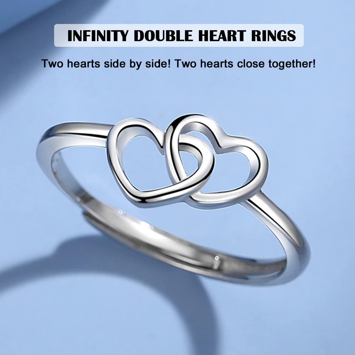 925 Sterling Silver Heart Ring – Adjustable Silver Jewelry for Women