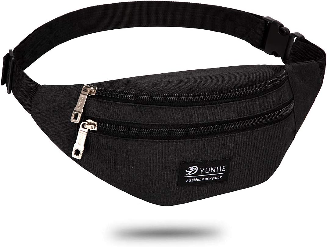 LEBEXY Waterproof Waist Bag – Sporty Black Fanny Pack for Men & Women