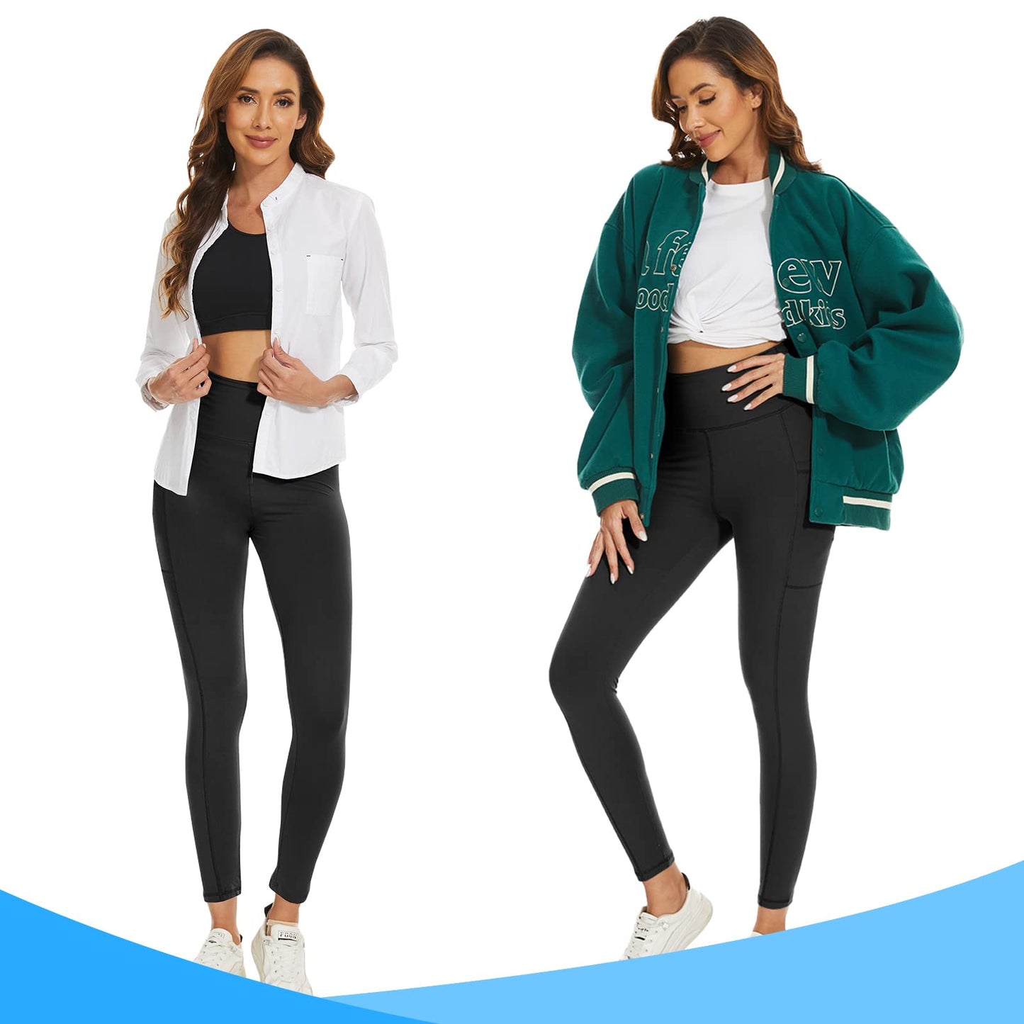 2-Pack Women’s High Waist Sport Leggings – With Pockets, Squat-Proof