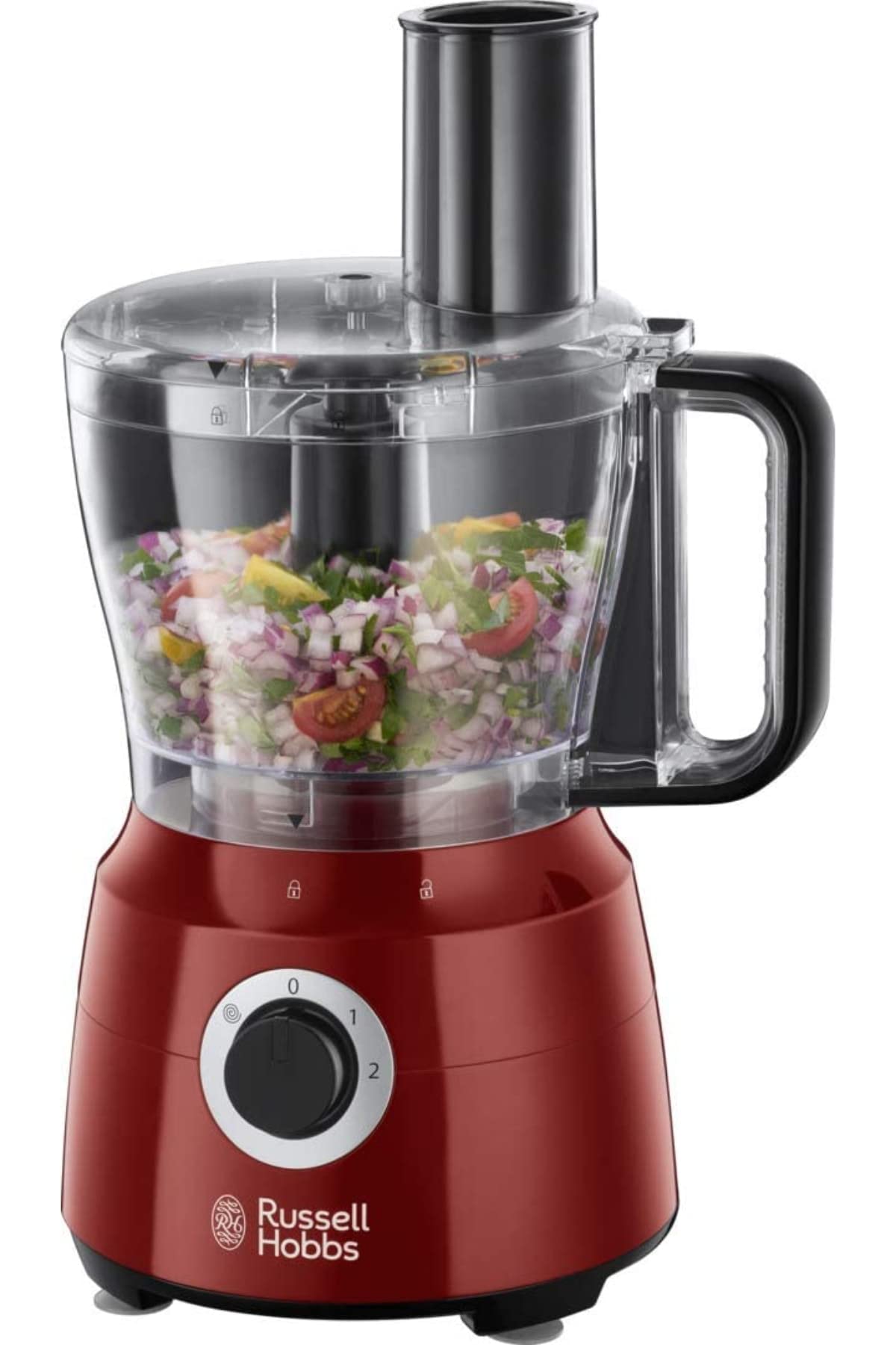 Russell Hobbs Zerkleinerer elektrisch Mini [Glasbehälter inkl. Aufbewahrungsdeckel] Desire Rot (500ml, Gemüsezerkleinerer, Mixer, Multi-& Universalzerkleinerer f. Gemüse, Obst & Fleisch) 24660-56