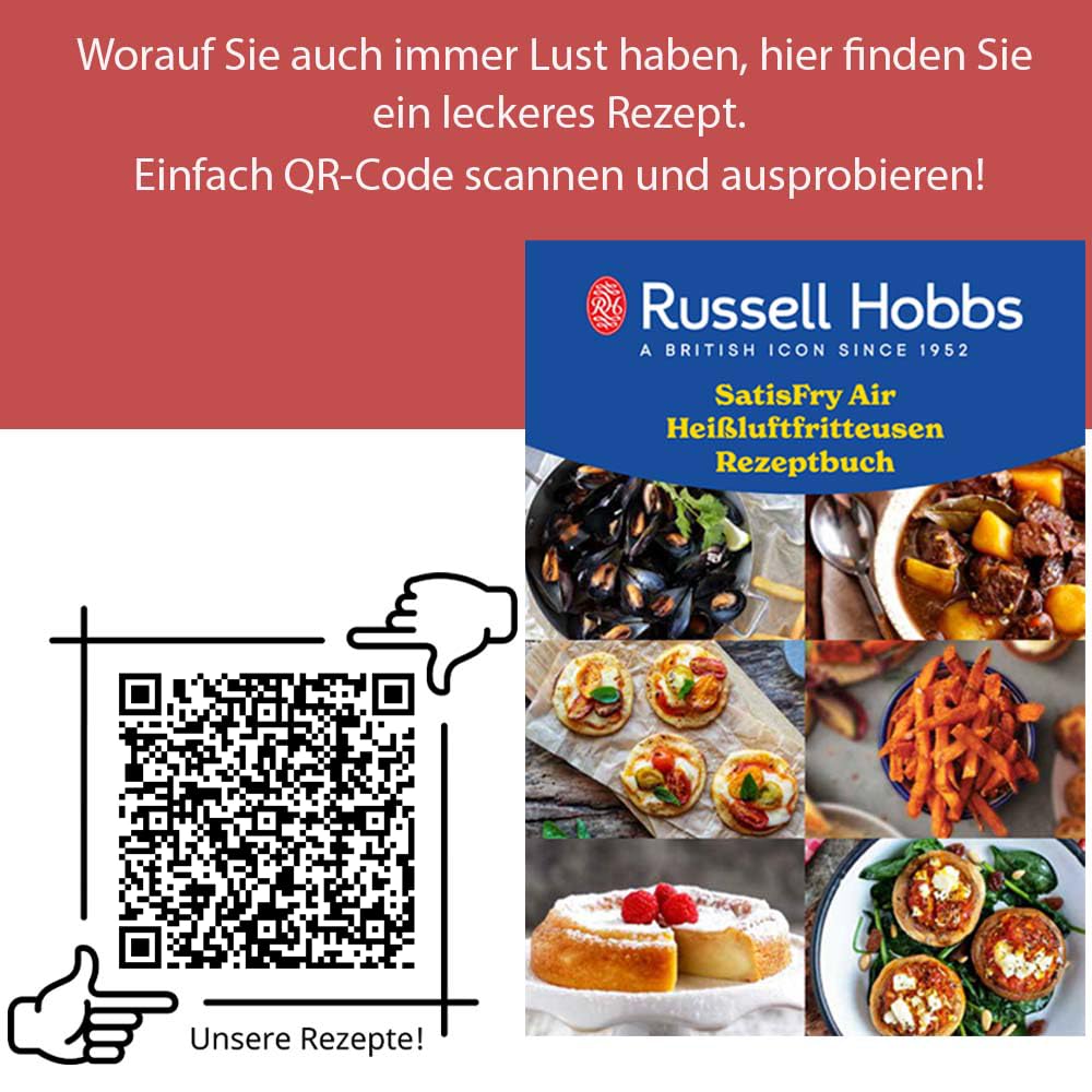Russell Hobbs Heißluftfritteuse XXL 8L Rapid AirFryer [kompaktes Gehäuse,7 Kochfunktionen,10 Programme] SatisFry (spülmaschinenfest, max 220°C, Fritteuse ohne Öl, Grillen, Backen, Braten) 27170-56
