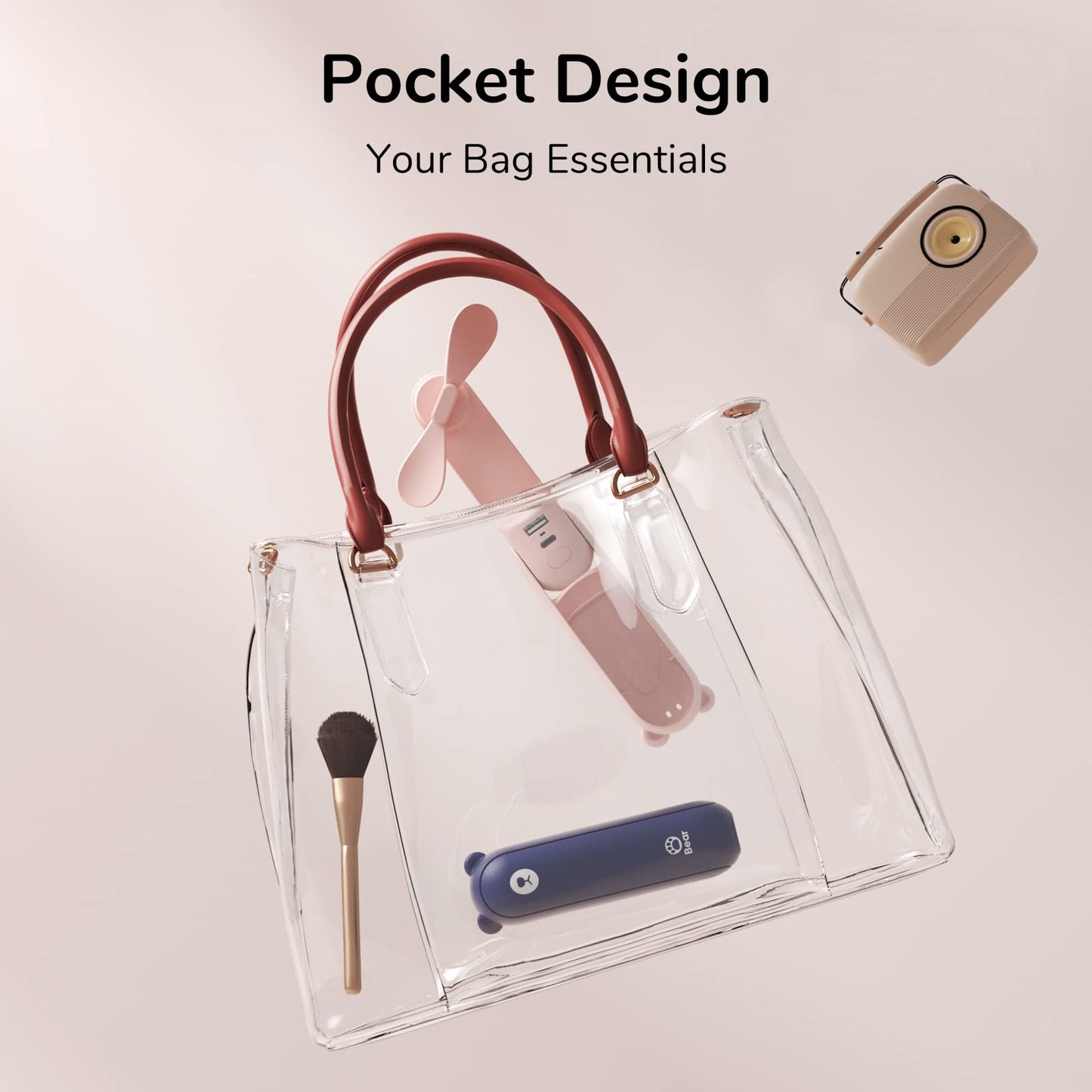 JISULIFE Mini Handventilator, 3-in-1 Handventilator, wiederaufladbarer USB [12–19 Betriebsstunden] mit Powerbank, Taschenlampe, tragbarer Ventilator für Reisen/Sommer, Geschenke für Frauen-Rosa