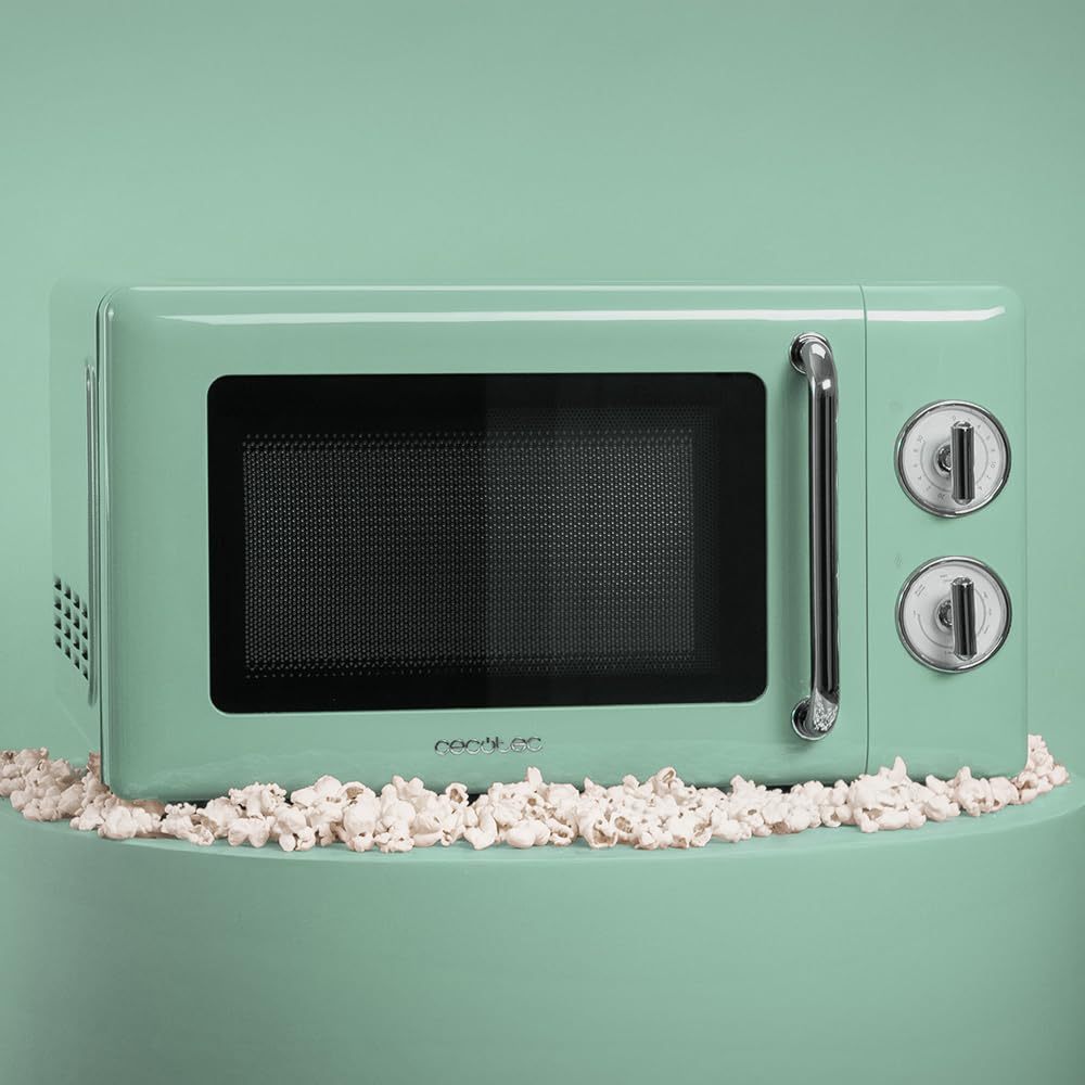 Cecotec Digitale Mikrowelle mit Grill Proclean 5110 Retro Green, 700 W in 5 Stufen, Timer bis 60 Minuten, 8 Programme und Auftaumodus, Vintage-Design in Grün