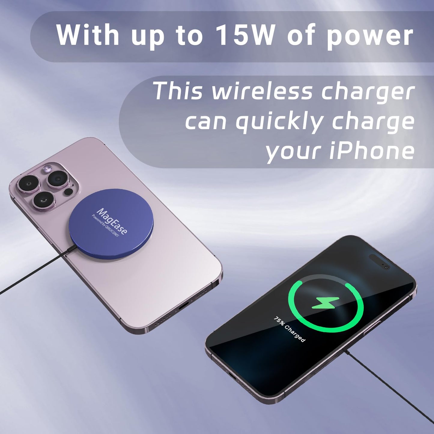 Magnetisches kabelloses Ladegerät, MagEase 15 W kabelloses Ladegerät mag~Safe, kompatibel mit iPhone 17/16/15/14/13/12-Serie und AirPods 3/2/Pro,2-Stück (Weiß)