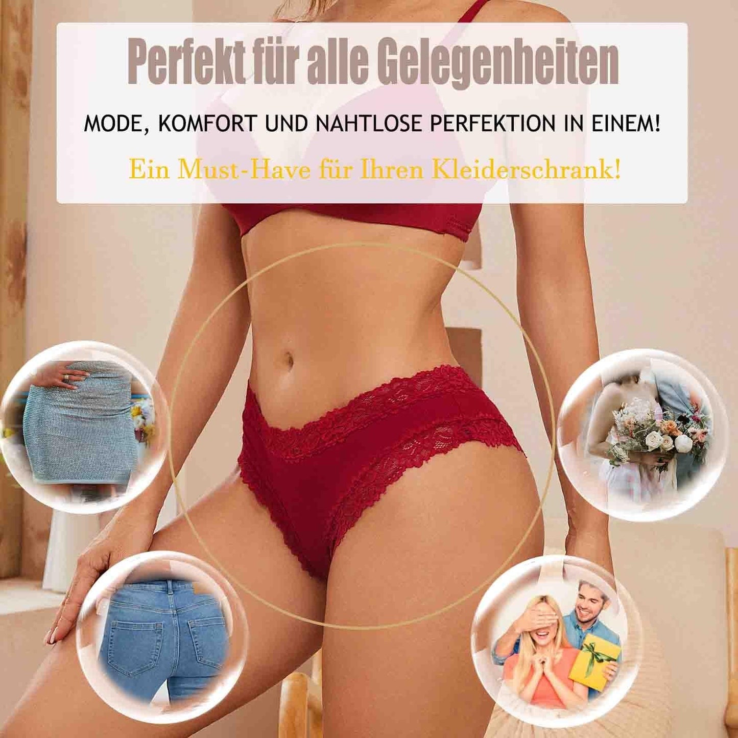 Women's Ribbed Brazilian Briefs Lace Underwear Soft Sexy - 6-Pack