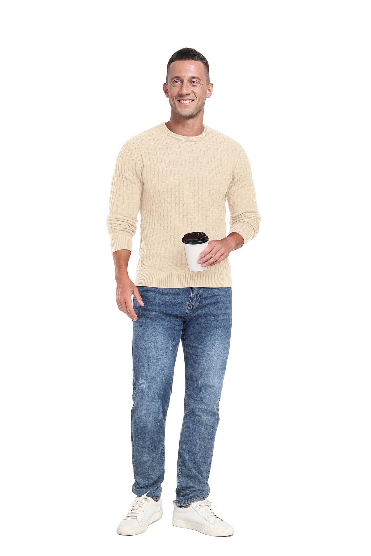 Sailwind Men’s Crew Neck Waffle Knit Sweater