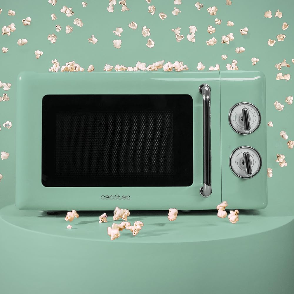 Cecotec Digitale Mikrowelle mit Grill Proclean 5110 Retro Green, 700 W in 5 Stufen, Timer bis 60 Minuten, 8 Programme und Auftaumodus, Vintage-Design in Grün