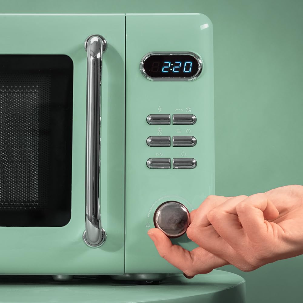 Cecotec Digitale Mikrowelle mit Grill Proclean 5110 Retro Green, 700 W in 5 Stufen, Timer bis 60 Minuten, 8 Programme und Auftaumodus, Vintage-Design in Grün