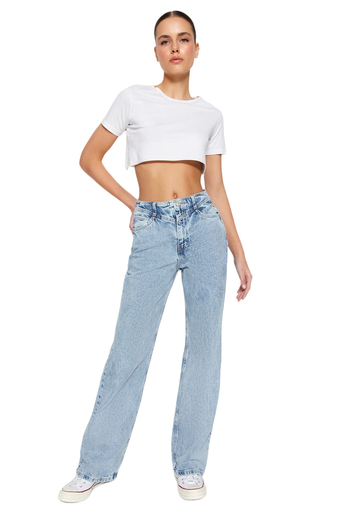 Trendyol Women’s 90s High Waist Wide Leg Jeans – 100% Cotton, Casual Fit