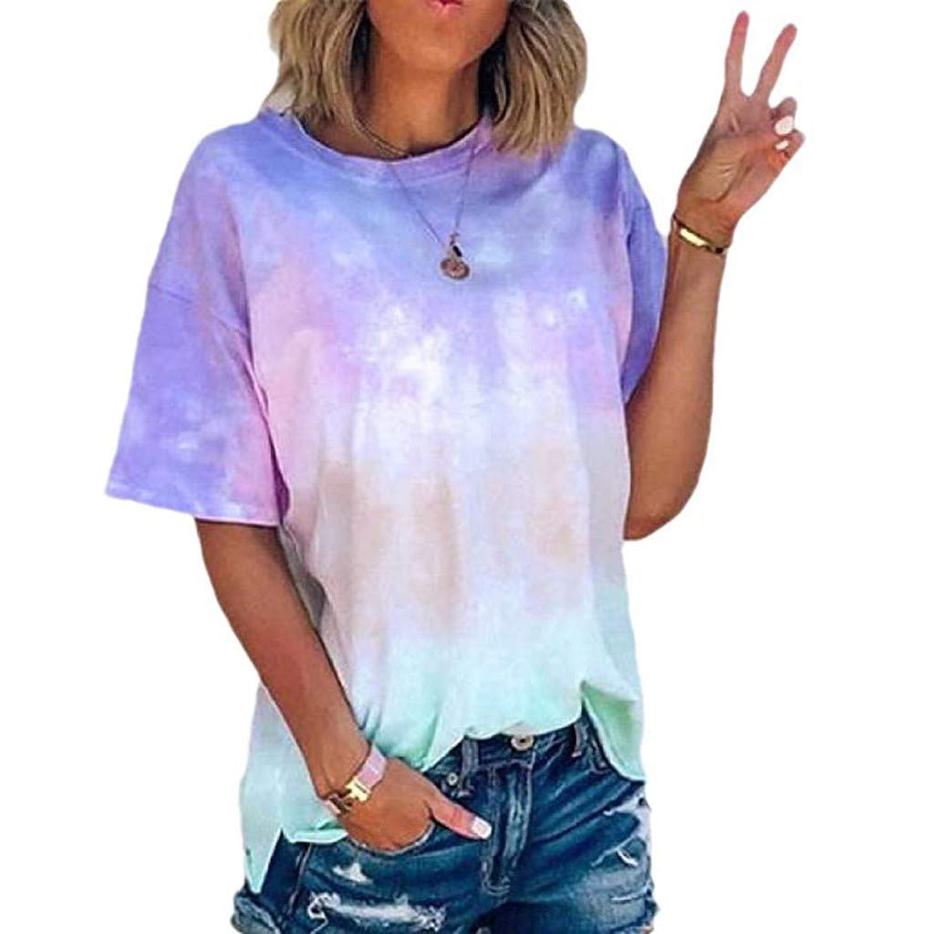 Women’s Tie Dye T-Shirt – Colorful Batik Round Neck Short Sleeve