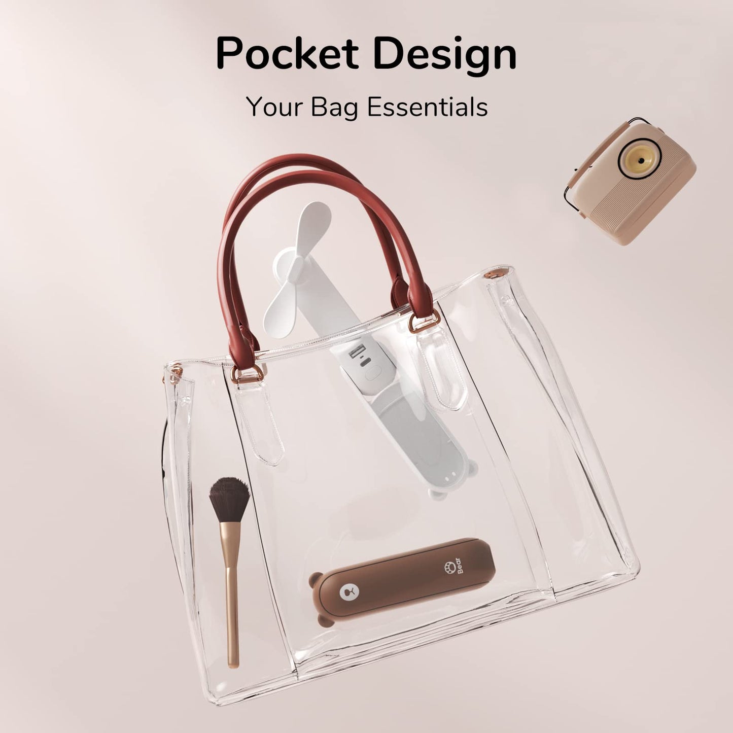 JISULIFE Mini Handventilator, 3-in-1 Handventilator, wiederaufladbarer USB [12–19 Betriebsstunden] mit Powerbank, Taschenlampe, tragbarer Ventilator für Reisen/Sommer, Geschenke für Frauen-Rosa