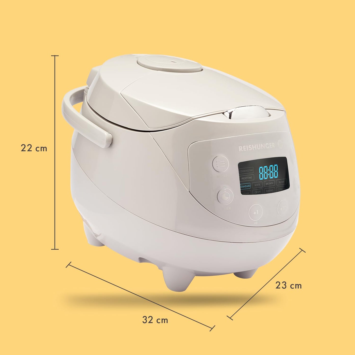 REISHUNGER Digitaler Reiskocher klein, schwarz | 0,6 L bis 3 Personen | Warmhaltefunktion, Timer & Premium Topf | Kleiner Multikocher & Dampfgarer, 8 Programme, 7-Phasen-Technologie