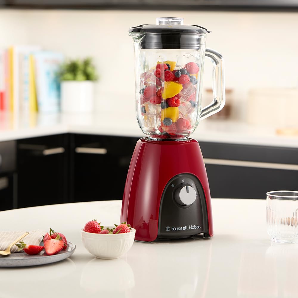 Russell Hobbs Zerkleinerer elektrisch Mini [Glasbehälter inkl. Aufbewahrungsdeckel] Desire Rot (500ml, Gemüsezerkleinerer, Mixer, Multi-& Universalzerkleinerer f. Gemüse, Obst & Fleisch) 24660-56