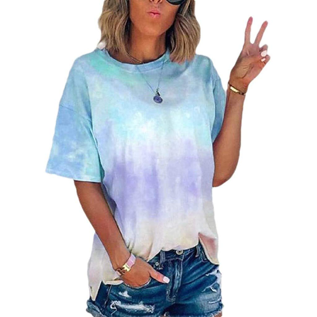 Women’s Tie Dye T-Shirt – Colorful Batik Round Neck Short Sleeve