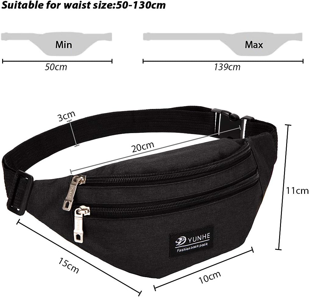 LEBEXY Waterproof Waist Bag – Sporty Black Fanny Pack for Men & Women