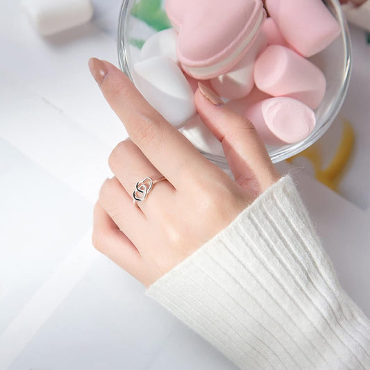 925 Sterling Silver Heart Ring – Adjustable Silver Jewelry for Women